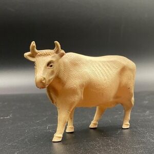 Vintage Celluloid Cow Figurine 3″ Blow Mold Beige Farm‎ Animal Toy Collectible
